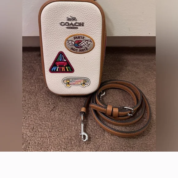 Coach Leather Eva White & Tan Crossbody Bag with Patches - Picture 2 of 10